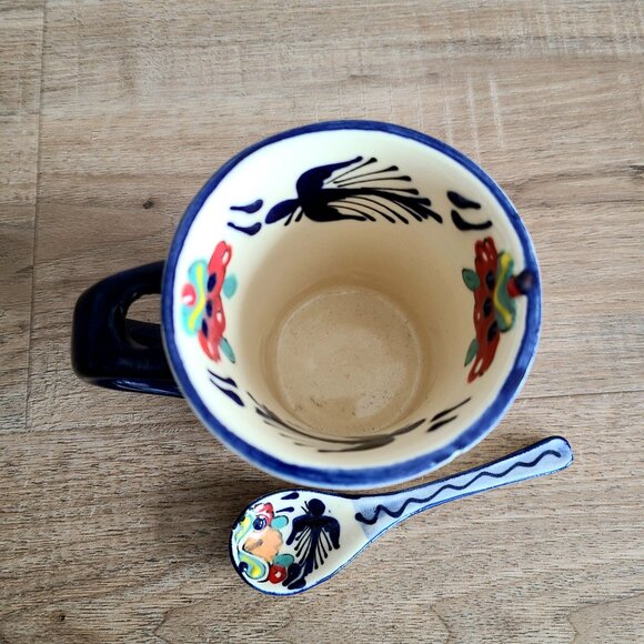 Mexican hand painted mug with spoon. - Picture 5 of 7
